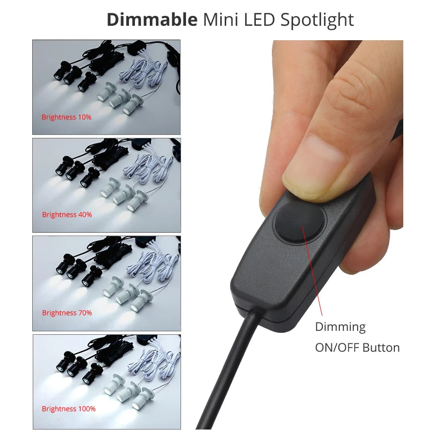 USB Mini LED Swivel Spotlight Set - Dimmable 5V Architectural Display Lighting