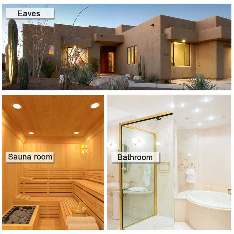 LRLEDS Heavy-Duty IP65 Waterproof LED Downlight - 7W/9W/12W/15W Die-Cast Aluminum Spotlight for Saunas, Bathrooms & Outdoor Eaves