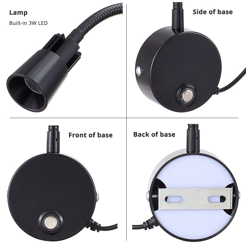 2-Pack 5V USB Dimmable LED Wall Lamp - Eye-Safe Reading Light (3CCT, Black)
