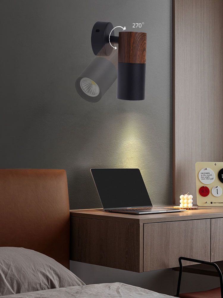 LRLEDS Modern Woodgrain & Black Surface Mounted Spotlight - Adjustable GU10 LED Ceiling & Wall Sconce (Replaceable Bulb, CRI >90)