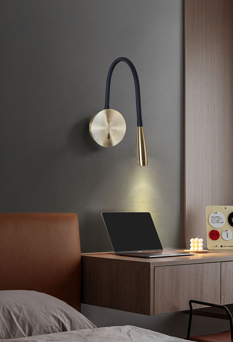 USB LED Retro Wall Reading Light - Minimalist Task Lamp with Push Switch