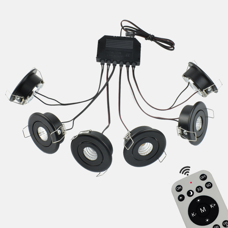 LRLEDS 6-Pack Remote Dimmable Mini LED Gazebo Lighting Kit - 18W IP65 Waterproof Recessed Soffit Lights, Black (Complete DIY Set)