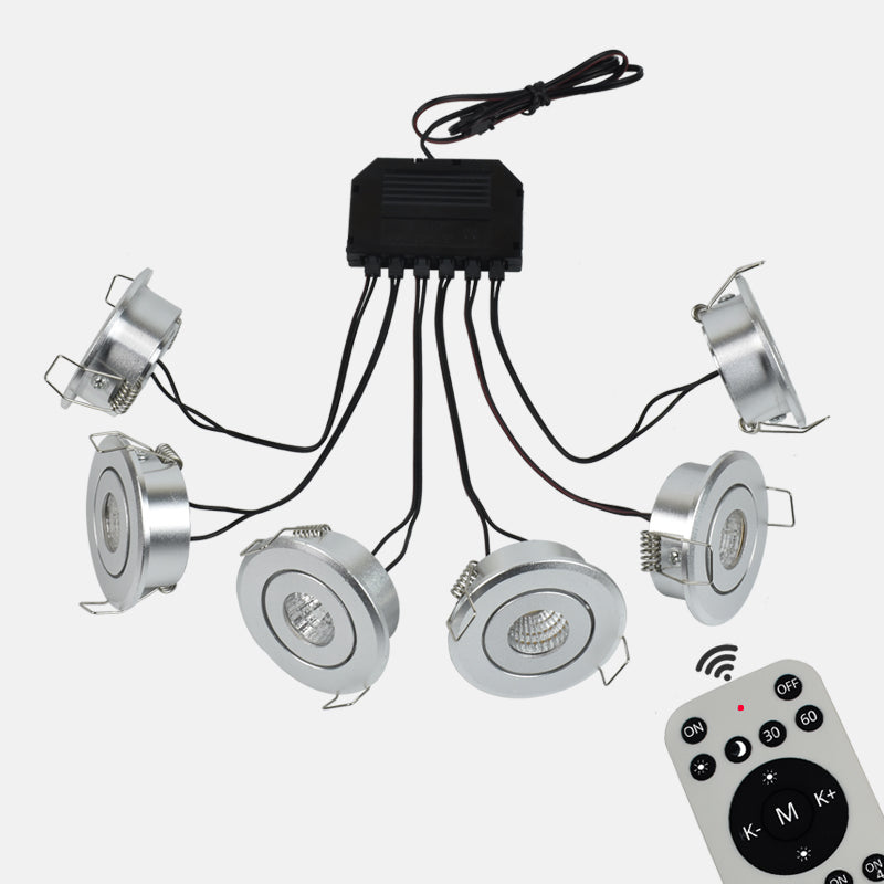 LRLEDS 6-Pack Remote Dimmable Mini LED Gazebo Lighting Kit - 18W IP65 Waterproof Recessed Soffit Lights, Silver (Complete DIY Set)