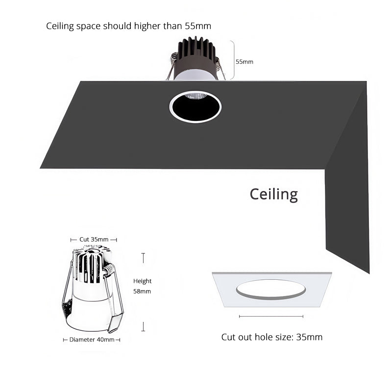 LRLEDS Deep Anti-Glare 3W COB LED Spotlight - 24° Narrow Beam, Bridgelux LED Recessed Downlight (Dimmable, CRI >90)