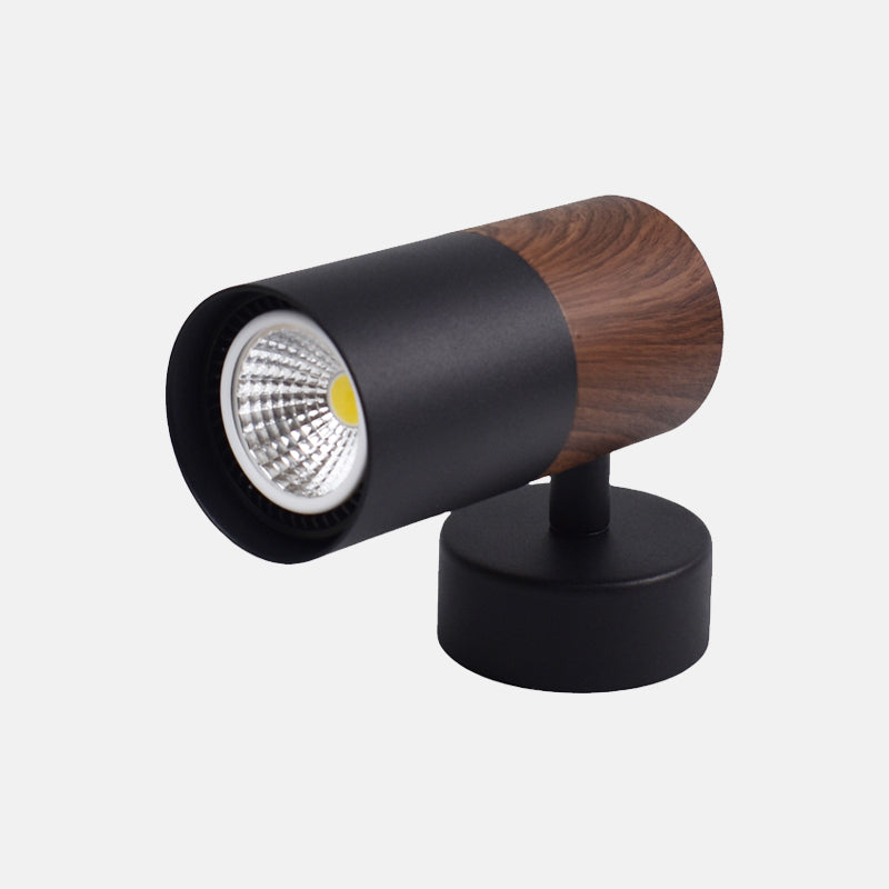 LRLEDS Modern Woodgrain & Black Surface Mounted Spotlight - Adjustable GU10 LED Ceiling & Wall Sconce (Replaceable Bulb, CRI >90)