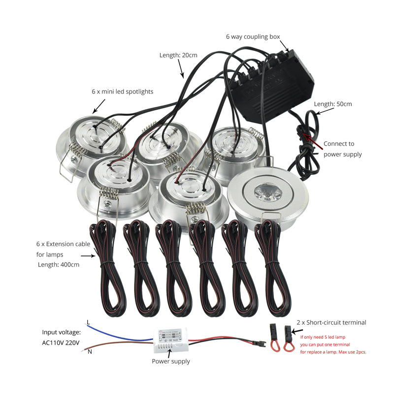 LRLEDS 6-Pack Remote Dimmable Mini LED Gazebo Lighting Kit - 18W IP65 Waterproof Recessed Spotlights, Silver (30° Focused Beam, Complete DIY Set)