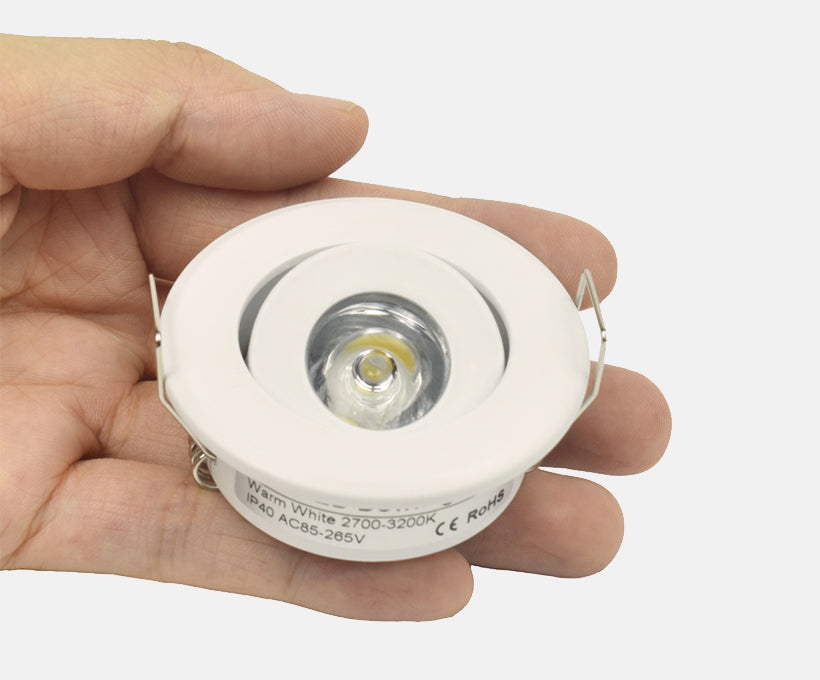 LRLEDS Classic 1W Mini LED Spotlight - Recessed Accent Downlight for Cabinets & Ceilings, White Finish (40-45mm Cutout)