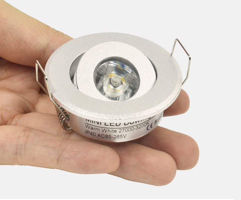 LRLEDS Classic 1W Mini LED Spotlight - Recessed Accent Downlight for Cabinets & Ceilings, Silver Finish (40-45mm Cutout)