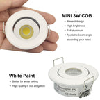 LRLEDS Adjustable 3W COB LED Mini Spotlight - Tilting Recessed Downlight for Cabinets & Display, White (40-45mm Cutout)
