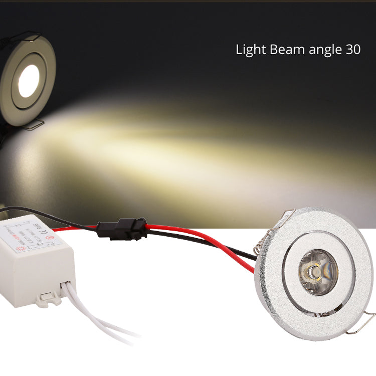 LRLEDS Classic 1W Mini LED Spotlight - Recessed Accent Downlight for Cabinets & Ceilings, Silver Finish (40-45mm Cutout)