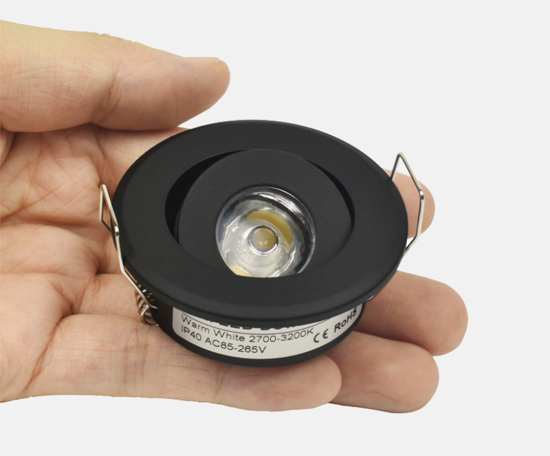 LRLEDS Classic 1W Mini LED Spotlight - Recessed Accent Downlight for Cabinets & Ceilings, Black Finish (40-45mm Cutout)