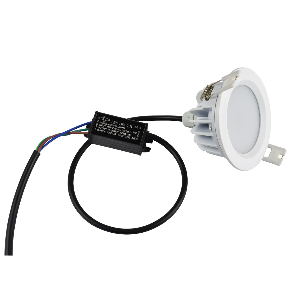 LRLEDS Professional 7W IP65 Waterproof LED Recessed Downlight - Bathroom & Outdoor Soffit Spotlight (Die-Cast Aluminum)