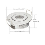 LRLEDS Classic 1W Mini LED Spotlight - Recessed Accent Downlight for Cabinets & Ceilings, Silver Finish (40-45mm Cutout)