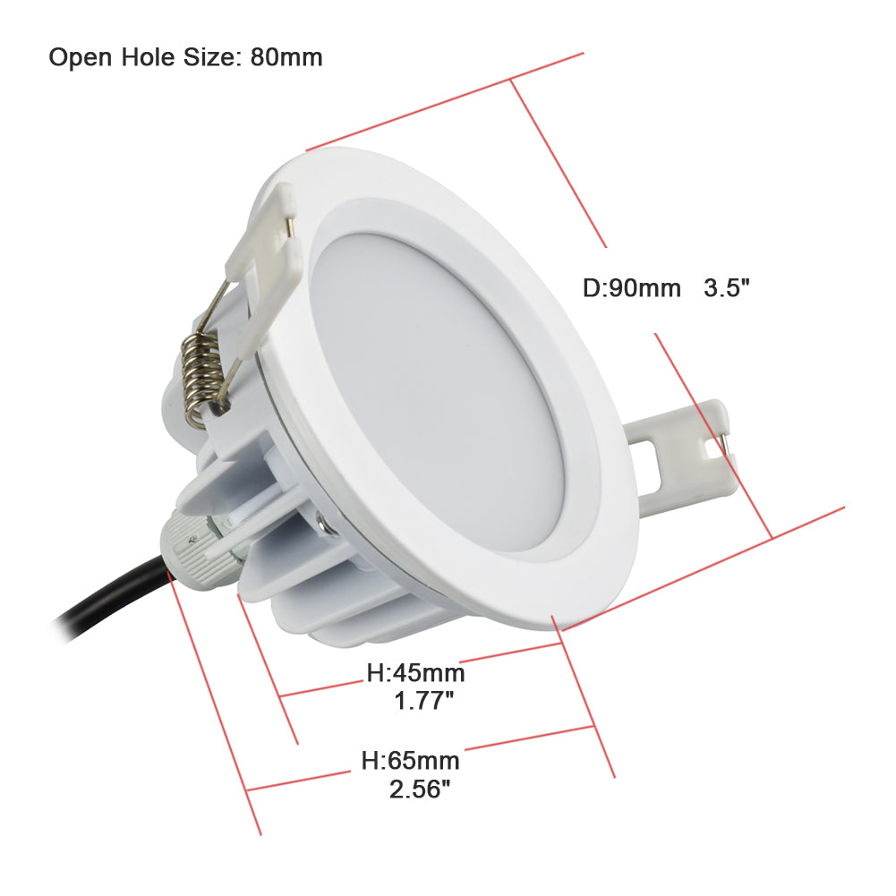 LRLEDS Professional 7W IP65 Waterproof LED Recessed Downlight - Bathroom & Outdoor Soffit Spotlight (Die-Cast Aluminum)