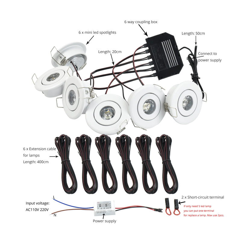 LRLEDS 6-Pack Remote Dimmable Mini LED Gazebo Lighting Kit - 18W IP65 Waterproof Recessed Spotlights, White (30° Focused Beam, Complete DIY Set)
