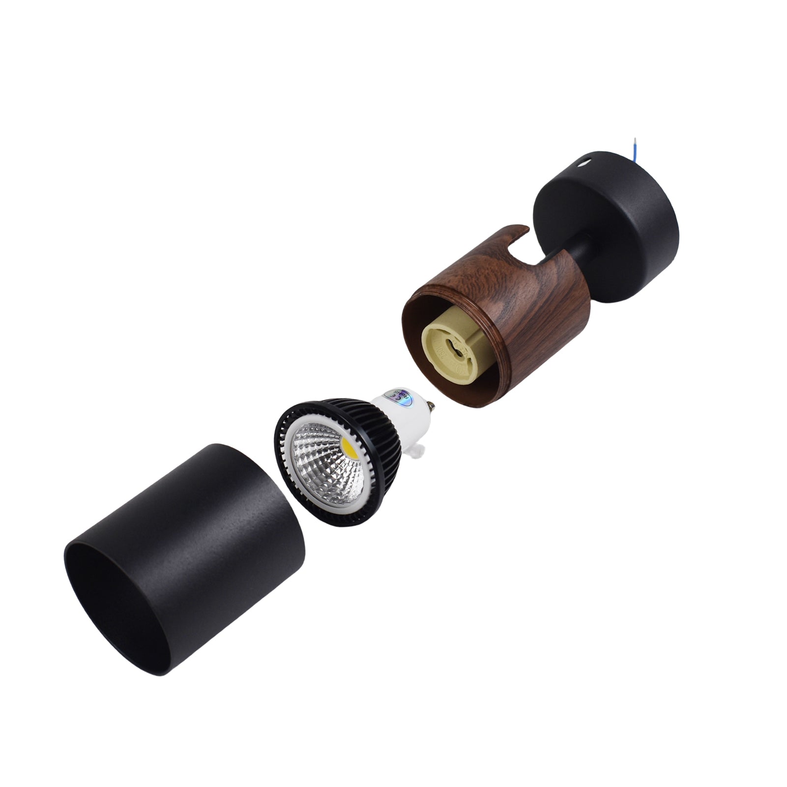 LRLEDS Modern Woodgrain & Black Surface Mounted Spotlight - Adjustable GU10 LED Ceiling & Wall Sconce (Replaceable Bulb, CRI >90)