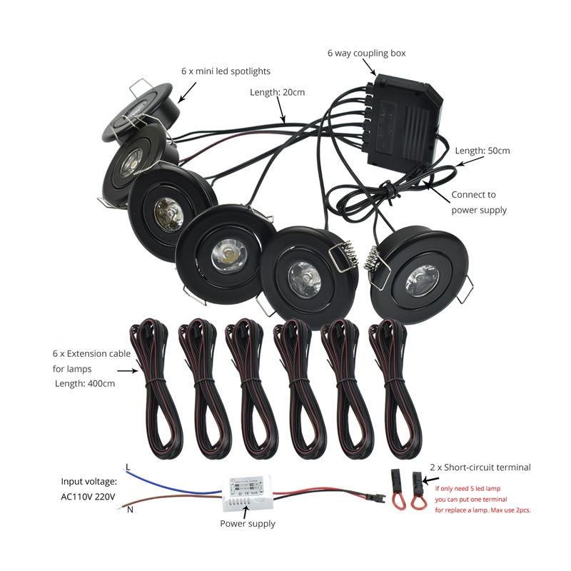 LRLEDS 6-Pack Remote Dimmable Mini LED Gazebo Lighting Kit - 18W IP65 Waterproof Recessed Spotlights, Black (30° Focused Beam, Complete DIY Set)