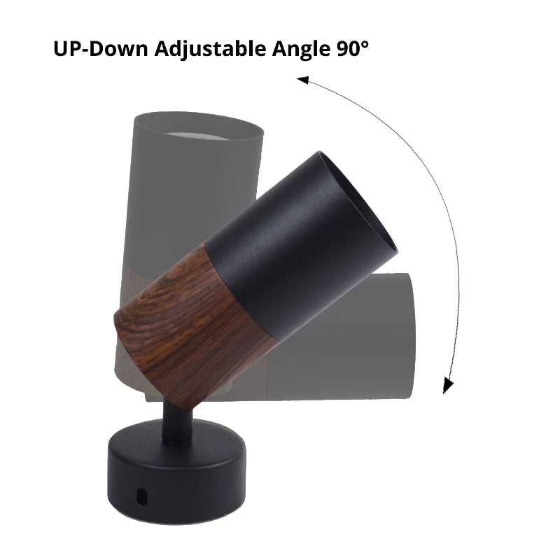 LRLEDS Modern Woodgrain & Black Surface Mounted Spotlight - Adjustable GU10 LED Ceiling & Wall Sconce (Replaceable Bulb, CRI >90)