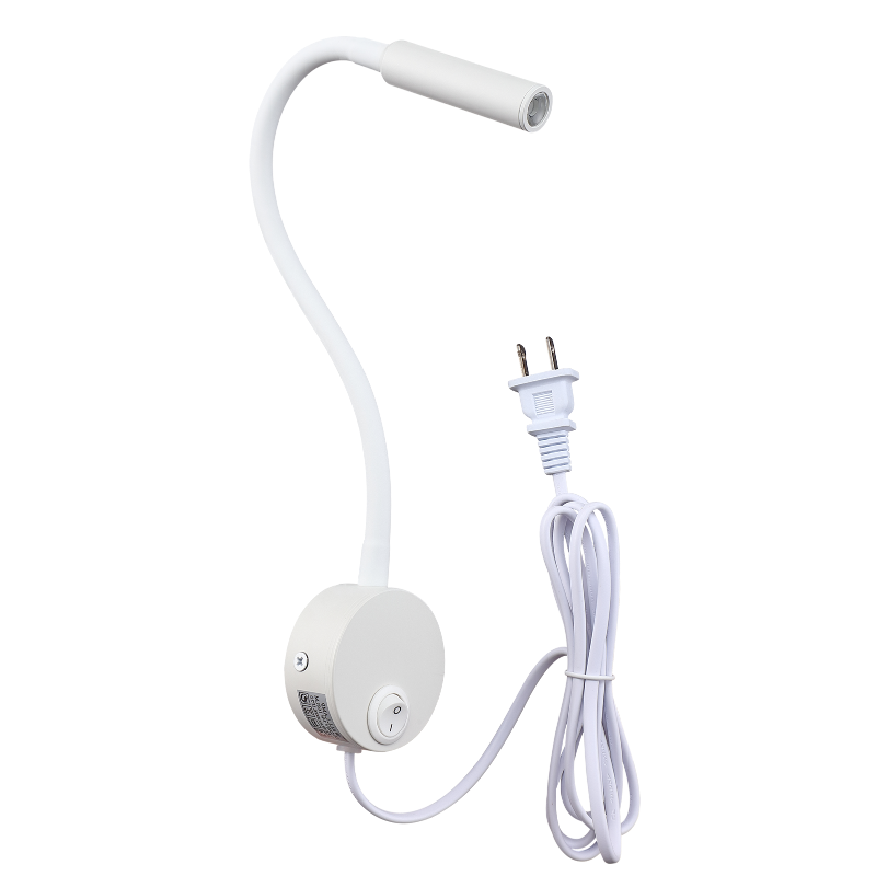 LRLEDS Nordic Minimalist Bedside Reading Lamp - 3W Focused LED, White (Plug-in Easy Install)