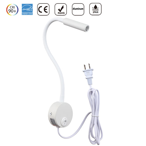 2-Pack Gooseneck Wall Reading Light White – 3W LED Bedside Lamp