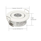 LRLEDS Classic 1W Mini LED Spotlight - Recessed Accent Downlight for Cabinets & Ceilings, White Finish (40-45mm Cutout)